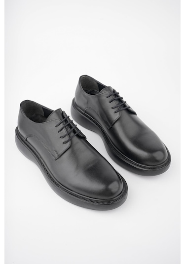 Muggo Smith Garantili Günlük Klasik Hakiki Deri Casual Rahat Ortopedik Kalın Taban Erkek Ayakkabı Siyah