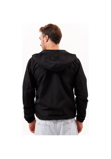 Erkek Kapüşonlu Su Ve Rüzgar Geçirmez Astarlı Oversize Yağmurluk Siyah