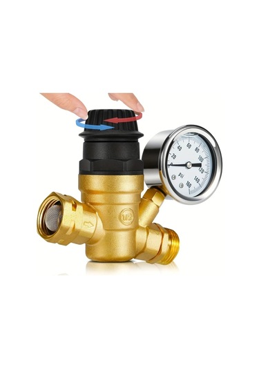 Xuweiwei 1 Adet Rv Su Basınç Regülatörü Göstergeli Ayarlanabilir Pirinç Kamp Karavan