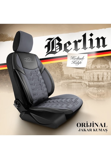 Panda Berlin Serisi Jakar Kumaş Oto Koltuk Kılıfı - Füme - Siyah