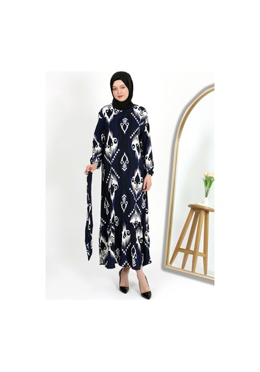 Desenli Bürümcük Elbise Mavi