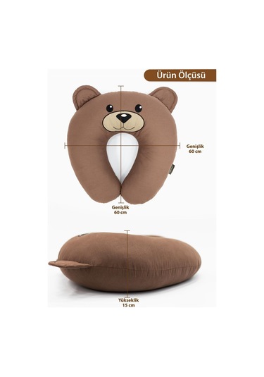 Mordesign Çift Taraflı Emzirme Yastığı Bebek Destek Minderi Hamile Yastığı Pamuk Kumaş Morbear Serisi Zg10047