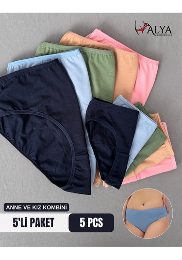 Alya Underwear Anne Kız Kombin Pamuklu Külot - Beyaz Slip İç Çamaşırı - 5'li Paket Çok Renkli-p14