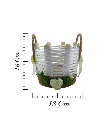 Hasır Makyaj Organizer Sepet Takı Kutusu El Yapımı Komodin Banyo Düzenleyici Beyaz