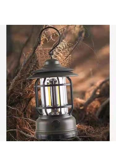 Yuntech01 Klasik Stil Kamp Feneri, Dairesel Aydınlatma, Düğme İle Parlaklık Ayarlı, Ipx4 Su Geçirmez, 1200mah Li-poly Batarya, Askeri Yeşil Şarj Edilebilir Yeşil