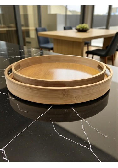 Mybru Yuvarlak Bambu Tepsi 2'li Set Ahşap