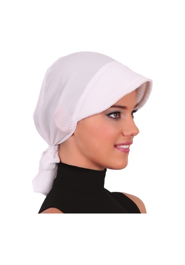 Plise Şapka Beyaz Hazır Türban Tesettür Havuz Bonesi Beyaz