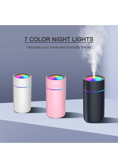Vkemall Siyah Usb Nemlendirici, 320ml Büyük Depo, 40ml/saat Buhar Miktarı, Sessiz Çalışma, Çok Renkli Gece Lambası, Akıllı Kapanma Özelliği