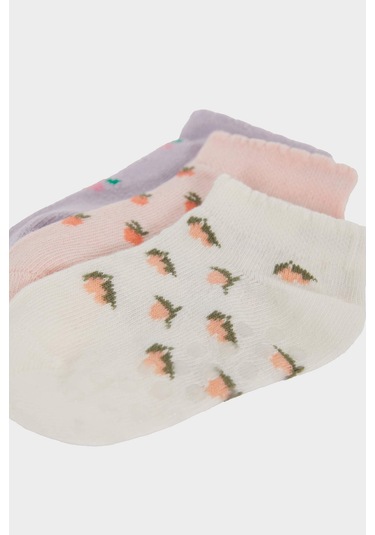 DeFacto Kız Bebek Kaydırmaz Taban 3'lü Pamuklu Patik Çorap E4953A5NSKR1 Çok Renkli