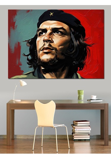 Che Guevara Portresi Renkli Sanat Dekoratif Kanvas - Mdf Ahşap Tablo