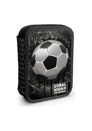 Coral High İki Katlı Düzenleyici Kalem Kutusu - Siyah Beyaz Futbol Baskılı, Erkek Çocuk, Siyah Beyaz Futbol Baskılı Siyah - Gri