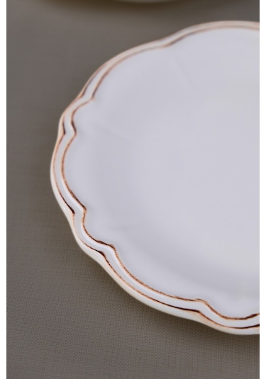 Tabak Evi Porselen Antik Stoneware Pasta Tabağı 20,50cm 6 Kişilik 6 Parça Ekru