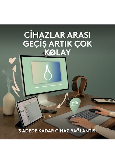 K380s Pebble Keys 2 Çoklu Cihaz Özellikli Bluetooth İngilizce Q