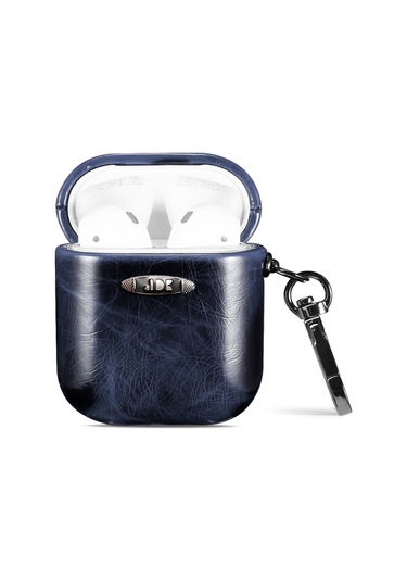 Yağ Balmumu Deri Doku Kulaklık Koruyucu Kılıf Airpods Uyumlu 1/2 Mavi İçin Asmak Toka İle Mavi