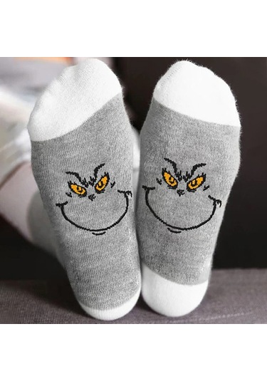 Noel Baba Ve Grinch'in Yer Aldığı 1 Çift Unisex Noel Çorabı. Yeni