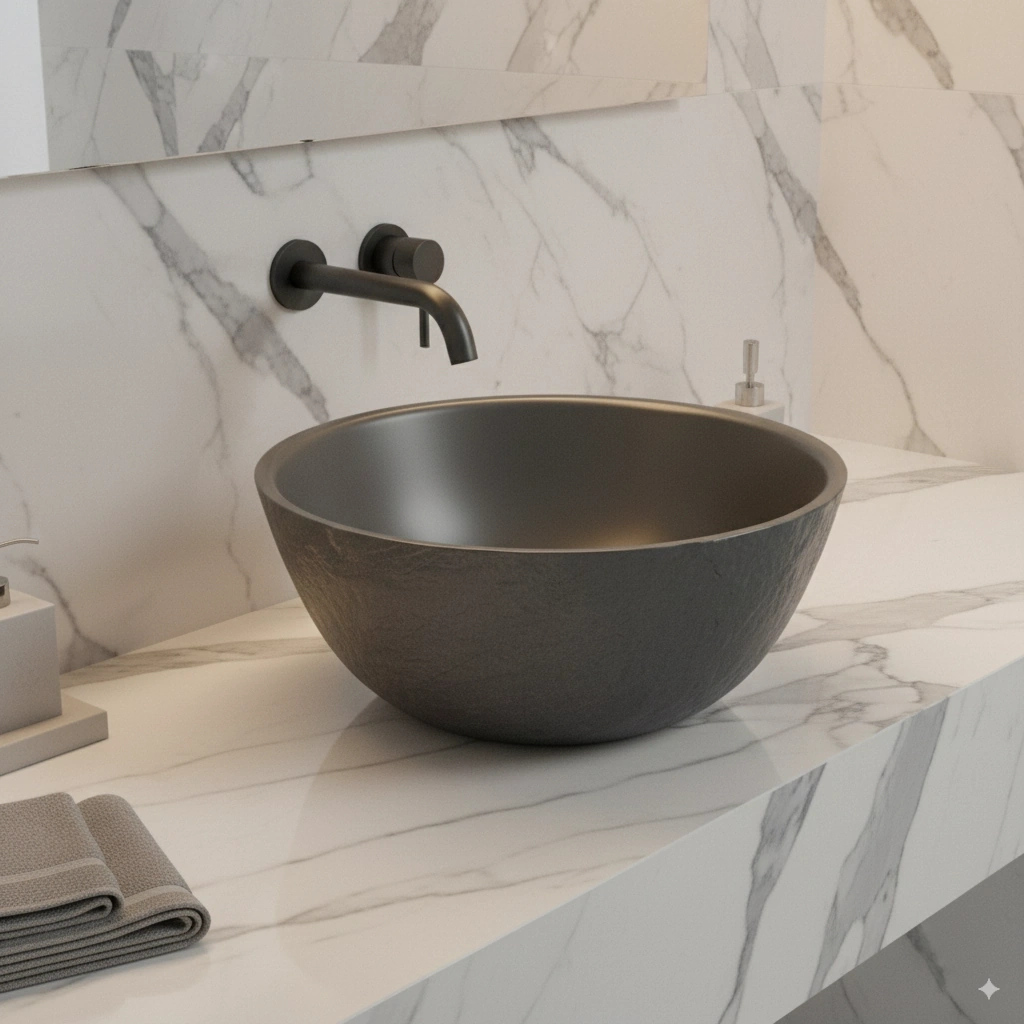 The Stone Matt White Nero Solid Lavabo Antrasit
