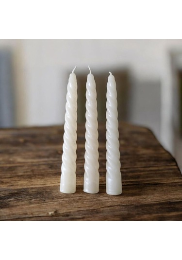 Denic 3 Lü Parlak Krem   İtalyan Burgulu   Şamdan Mum  Kıvrımlı Mum