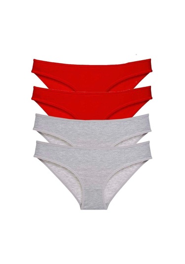 4 Adet Eko Set Likralı Kadın Slip Külot Kırmızı Gri Çok Renkli