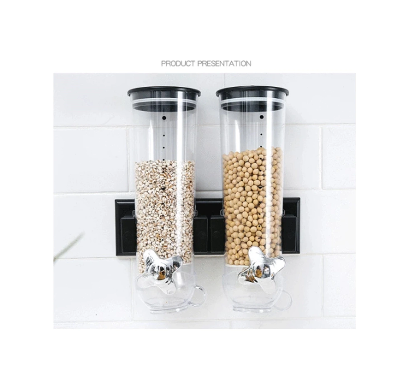 2 Adet Tahıl Dağıtıcı Çift Tek Kuru Gıda Snack Tahıl Tabanlı Plastik Depolama Konteyner Duvar Asılı Ev Organizatör Tankları Şişeler, Kavanozlar Ve Amp Kutular 3 Kaşık Klipsli