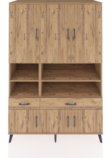 Kronos Dolap 8 Raflı 2 Çekmeceli 6 Kapaklı 132x59x195 Çam-çam/çam Atlas Çam/atlas Çam