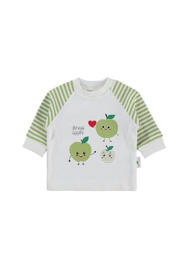 Nova Baby Yeşil Ema Kokulu Renglan Kol 1-9 Ay Sweatshirt - Ekru
