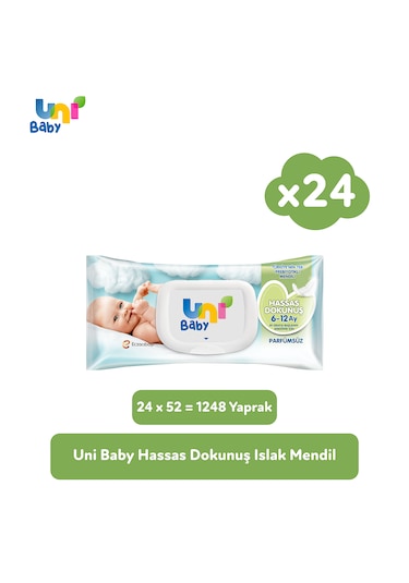 Uni Baby Hassas Dokunuş Islak Mendil 24 X 52'li