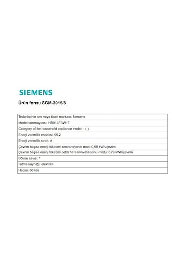 Siemens iQ100 HB013FBW1T 66 LT Ankastre Fırın