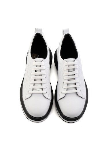 Bambi Beyaz Baskılı Hakiki Deri Erkek Sneaker E01811038003 Beyaz