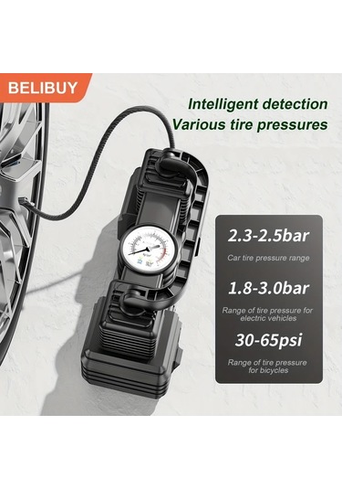 Boatshop1 Belibuy Siyah 12v 150psı Taşınabilir Hava Kompresörü Dijital Basınç Ölçerli Araba Bisiklet Motosiklet Ve Toplar İçin