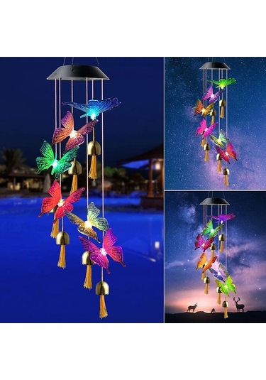 Pazly Güneş Renkli Kelebek Rüzgar Çanı - Ev, Bahçe, Pencere Dekoru, Çok Renkli Çok Renkli