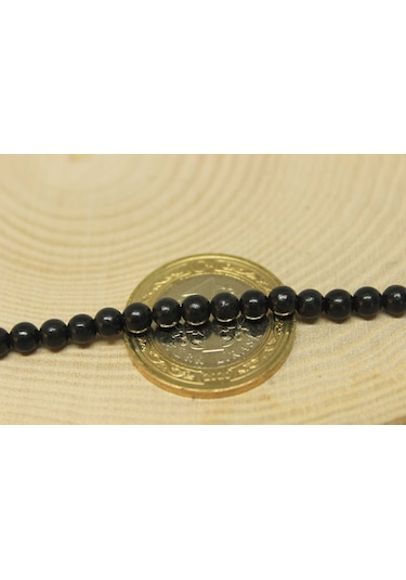 Shungite (Şungit) Taşı Yarım Dizi 4 MM 18 CM Gümüş