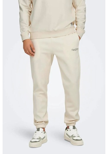 Only & Sons Onsriley Pamuklu Lastikli Paça Sweat Pants Krem Eşofman Altı - 22030142 Renkli