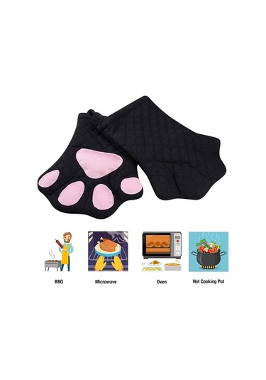 Ulzyvf Ve Tasarımı Pişirme Pamuk, Kedi Desenli Kapitone Izgara Isıya Dayanıklı Fırın Eldivenleri, Diğer Dayanıklı İp Diğer