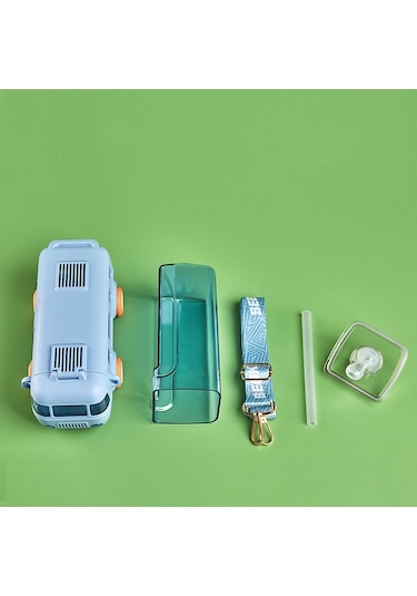 500Ml Sevimli Simülasyon Minibüs Araba Çocuk Saman Su Bardağı Eğlenceli Karikatür Plastik Bardak Taşınabilir Açık Zıplatma Kapak Su Isıtıcısı-Mavi