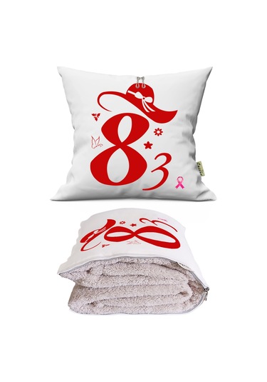 8 Mart Kadınlar Günü Hediyesi Tv Battaniyeli Opsiyonel Dekoratif Kırlent Yastık Hediye Paketi-Hediye Paketi