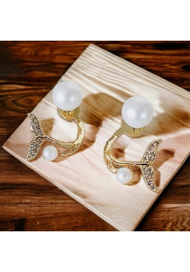 Zarif İnci Detaylı Zirkon Taşlı Altın Kaplama Balık Kuyruğu Tasarım Küpe Günlük, Spor Ve Özel Günler İçin Altın