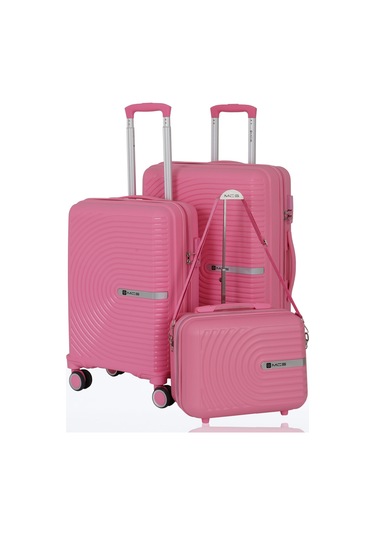 Mçs Polipropilen 3lü Valiz Seti Orta & Kabin & Makyaj V374 S24sy1000080-set 00020 Pembe