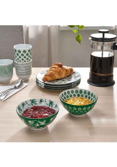 4 Adet Yeşil Desenli Modern Tasarım Çerezlik Porselen Kase 12 Cm yeşil