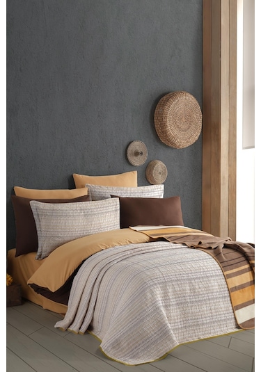 İn Line Çift Kişilik Yatak Örtüsü Seti - Bej