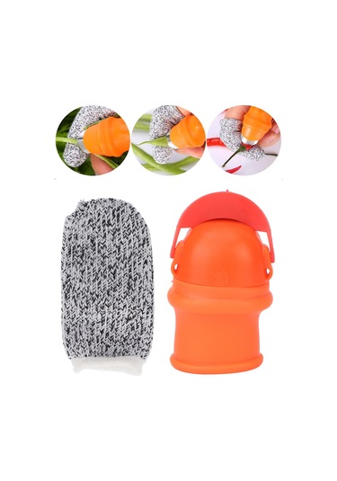 Maiyame Bahçe Hasat Ve Budama Bıçağı - Paslanmaz Çelik Bıçaklı Silikon Parmak Korumalı Parmak Bıçağı 1 Adet Bıçak + 1 Adet Korumalı Parmaklık