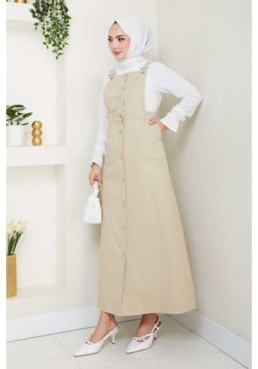 Boydan Düğmeli Gabardin Jile 1552 - Bej Bej