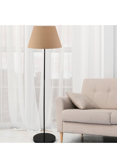 Art Siyah Metal Ayaklı Lambader Kahve Konik Kumaş Köşe Lambası Kahve