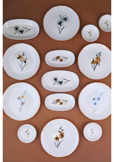 Tabak Evi Porselen Azelya Kahvaltı Ve İkram Takımı 6 Kişilik 14 Parça Çok Renkli