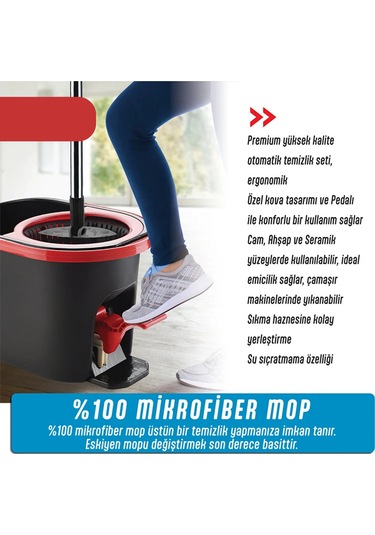 Grimorlife Turbo Pedallı Mop Temizlik Seti Kova Paspas 16 Lt