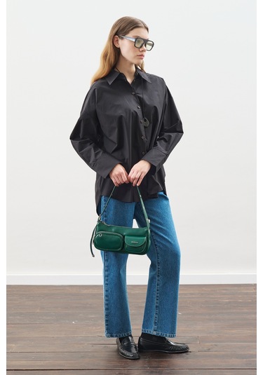 Tasarım Detaylı Oversıze Gömlek Siyah Siyah