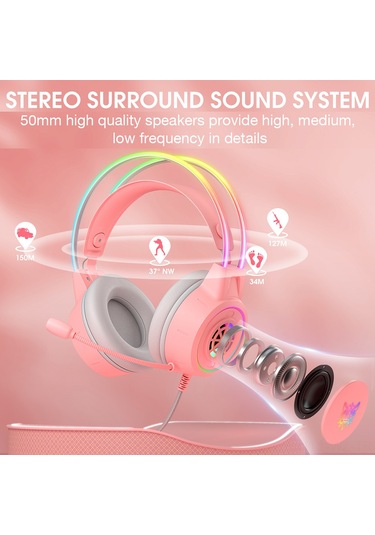 Wezone Oyuncu Kulaklığı Pembe X15 Pro - 50mm Sürücü, Tüm Yönlü Mikrofon, 3.5mm Ve Usb Bağlantılı 2.1m Kablolu Oyun Kulaklığı