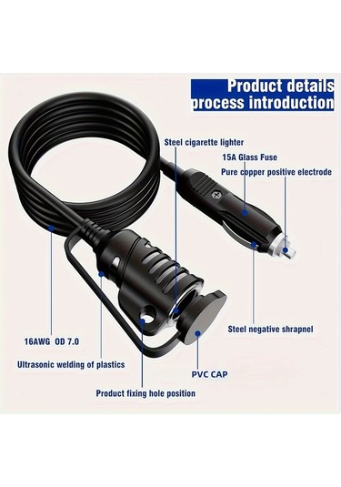 Boatshop1 Tr-29 Araba Uzatma Kablosu 16awg 36m 12ft Erkek Dişe Çıkış Füze Led Işık Şarj Cihazları Lastik Pompaları İçin Kırmızı Siyah Çizgili Dayanıklı İzolasyon