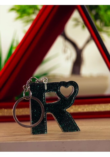 Harfli Anahtarlık Epoksi Kişiye Özel Yapım El Yapımı Harf Anahtarlık Kalp Model Özel Tasarım Hediyelik Ürün Kalp Desenli Simli Anahtarlık Açık Yeşil