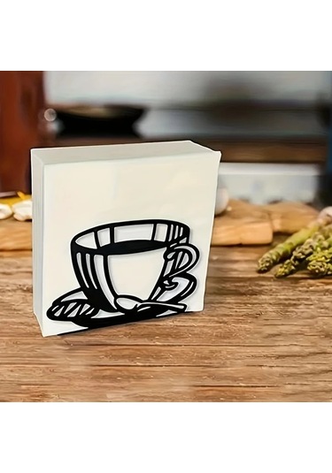 Xuweiwei Siyah Metal Peçete Tutucu - Kahve Fincanlı Dikey Masaüstü Mendil Klipsi Siyah