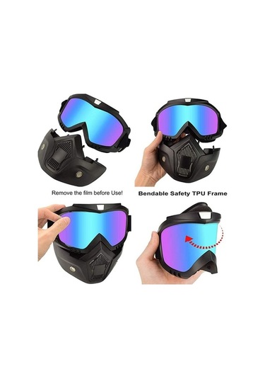 Trendooze Yüz Maske Motosiklet Kaskı, Renkli Lensli Koruyucu Gözlük